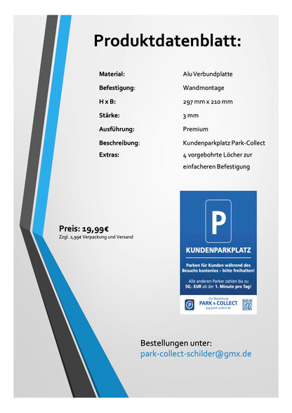 Park Collect Schild "Kundenparkplatz" Aluverbundplatte